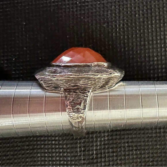 Thai 925 Sterling Silver w Faceted Carnelian Ring Size 7 Hallmarked "CID" - Picture 9 of 11